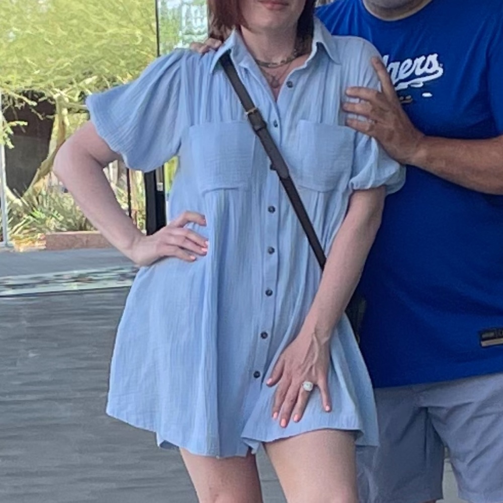 Ces Femme Linen Light Blue Dress with Pickets OS fits M - Picture 4 of 8